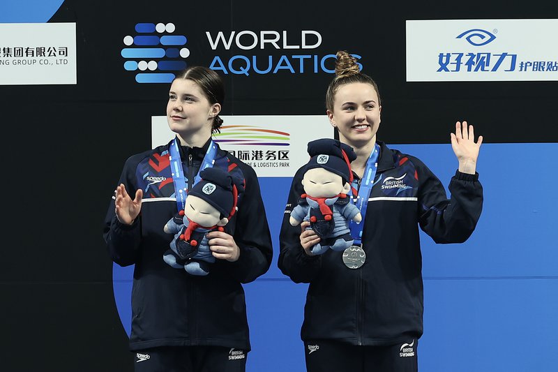 Andrea Spendolini-Sirieix Lois Toulson Women's 10m Synchro SILVER podium shot Diving World Cup China April 2023.jpg