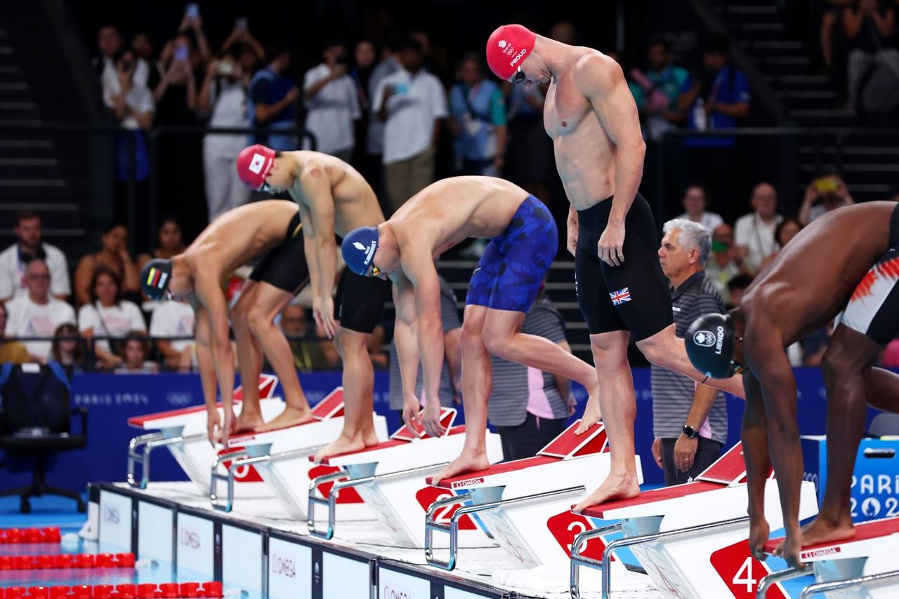 Ben Proud on the blocks 50m Free heats Paris 2024