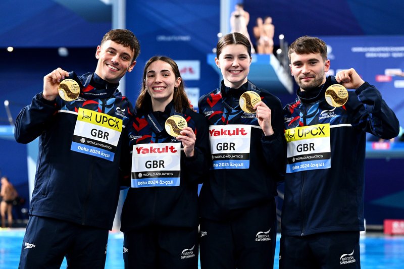 Tom Daley, Danniel Goodfellow, Scarlett Mew Jensen and Andrea Spendolini-Sirieix Gold Doha 2024 [GettyImages]