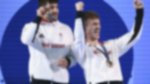 Anthony Harding Jack Laugher 3m Synchro BRONZE podium celebrations Paris 2024