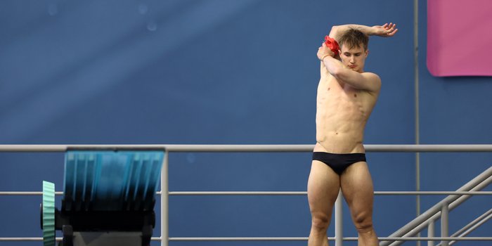 Jack Laugher pre-dive stretch AGB Diving Champs 2024