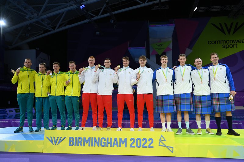 Men's 4x100m Medley Relay podium Birmingham 2022.jpg