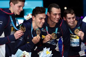 Men's 4x200m Freestyle Relay GOLD Budapest 2017 Stephen Milne Nicholas Grainger Duncan Scott James Guy