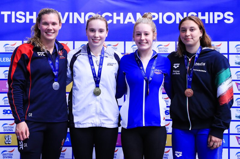 Women's 3m Springboard medals BDC 2022 Yasmin Harper gold Grace Reid silver Evie Smith bronze