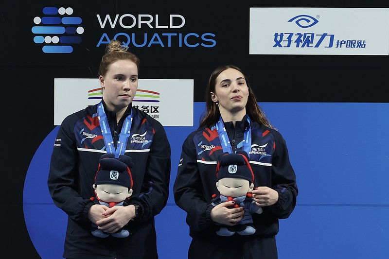 Yasmin Harper Scarlett Mew-Jensen Women's 3m Synchro SILVER podium shot Diving World Cup China April 2023.jpg