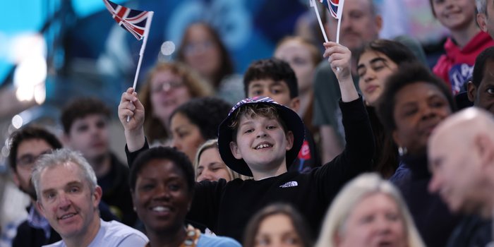 Young fan with GB flag Aquatics GB Swimming Champs 2024 